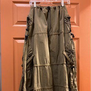 Y2K Goth Punk Raver Parachute Cargo Maxi Skirt Olive L / XL